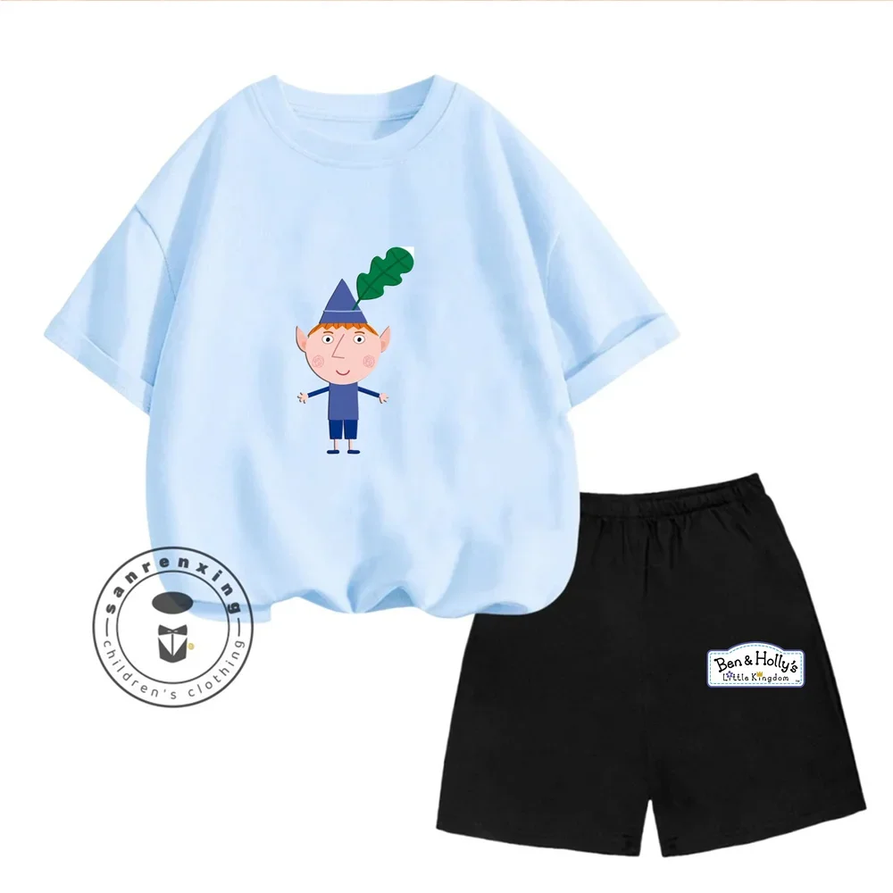 

Ben And Holly Kingdom Kids T-shirt Set Summer Short Sleeve Shorts Boys Girls Sweatshirt Anime Print Casual Top 2 Piece