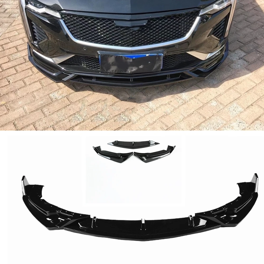 Gloss Black Car Front Spoiler Bumper Lip Lower Blade Guard Splitter Board Trim For Cadillac CT4 2020-2021