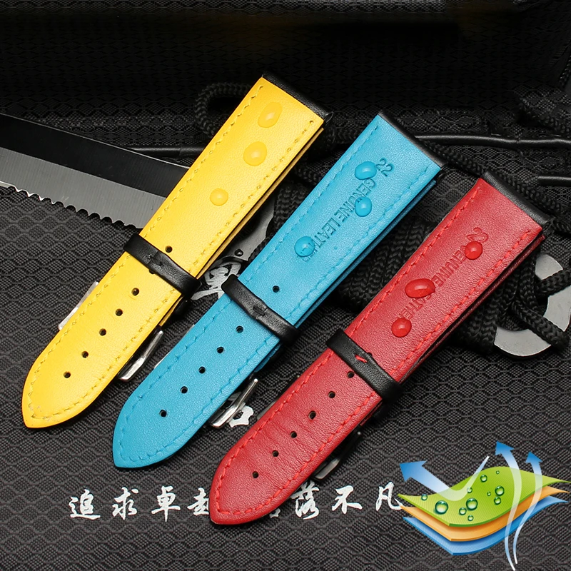 For Omega Tissot T116.617 fashion Sport Genuine leather watch strap male 22mmBlack red orange blue yellow line Soft accessories
