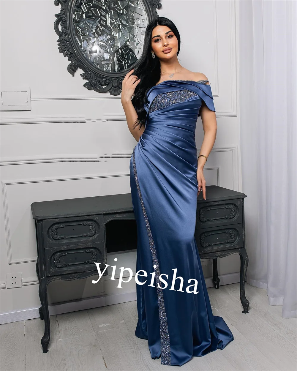 Jersey Sequined Birthday  Straight Strapless Bespoke Occasion Gown Long Dresses