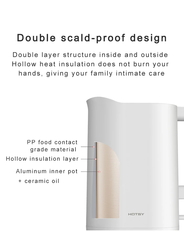 Hotsy seyahat çift duvar yalıtımlı soğuk-dokunmatik 1L elektrikli su ısıtıcısı paslanmaz çelik iç otomatik kapanma kaynatın kuru beyaz