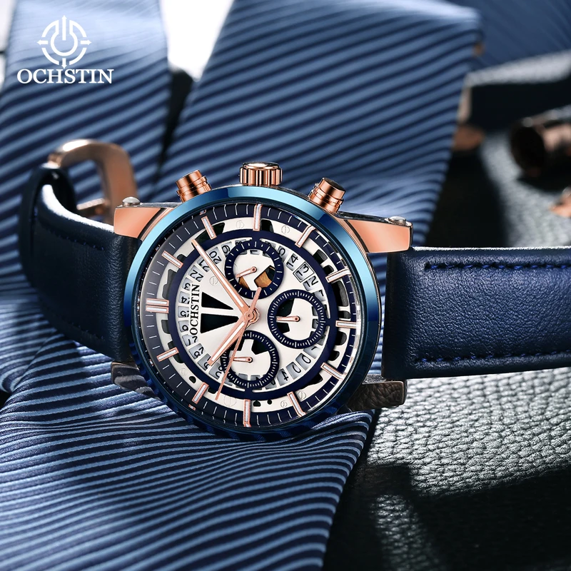 Hollow Pilot Series Calendar cronografo orologio da polso in pelle luminoso Sport impermeabile orologio da uomo d'affari moda