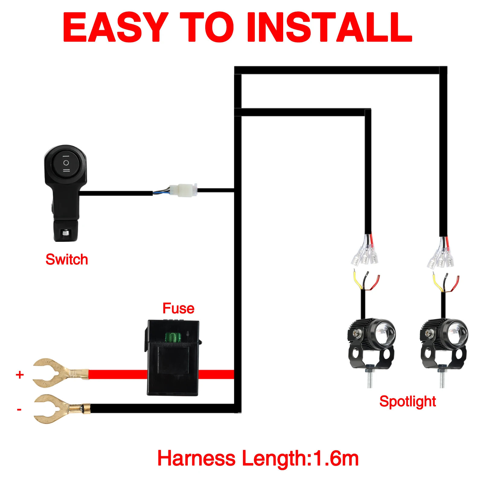 Motorcycle Spotlights Switch Light Bar/Work Light Fog Light On/Off Wiring Harness for Car Boat Truck 120W Cable Accessories view 6
