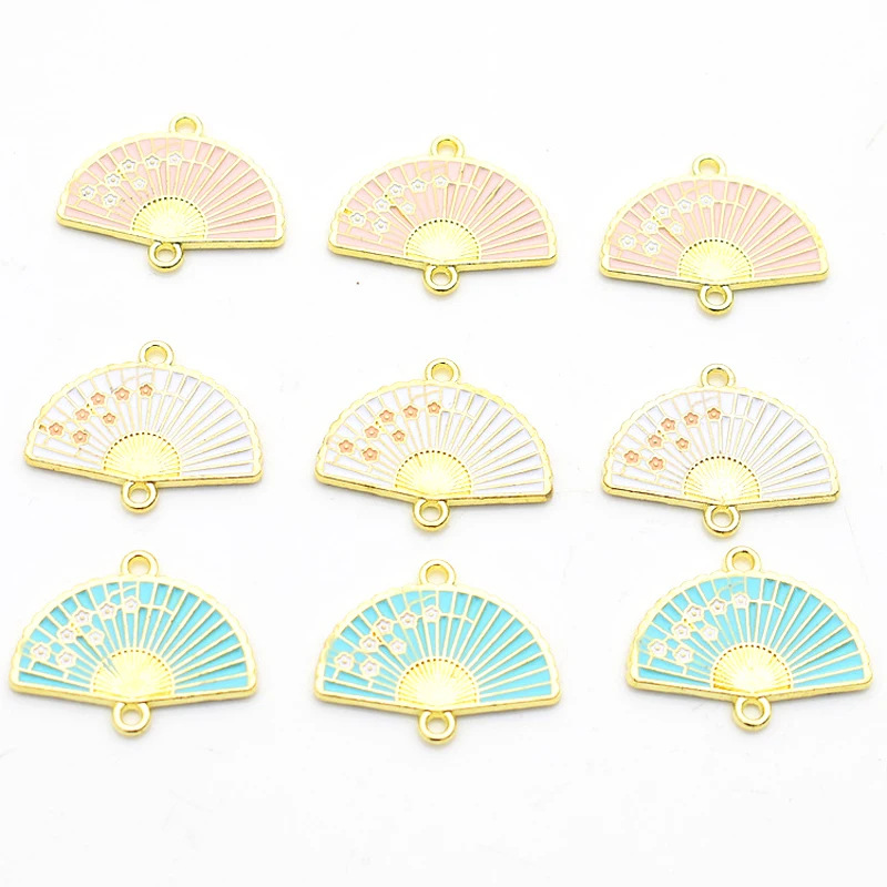 10pcs 19*24Mm Handmade Enamel Flower Fan Connector Charms Pendant Jewelry Accessories Retro Handmade Diy Earrings Material