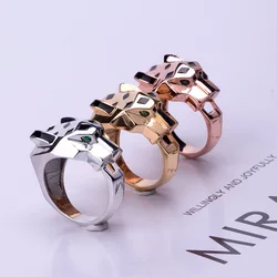 Europe America Luxury Fashion Style Men Women Lady Black Spots Leopard Head Plated Gold Color Lovers Ring US6-US9