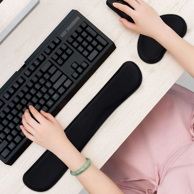 Gel Memory Foam Set Keyboard Wrist Rest Pad, Mouse Wrist Cushion Support For Office, Lightweight,Black