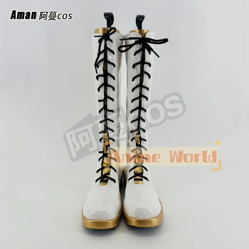 Anime KPop Demon Hunters Rumi Zoey Mira Costume Cosplay Scarpe Stivali bianchi fatti a mano in ecopelle Stivali di alta qualità
