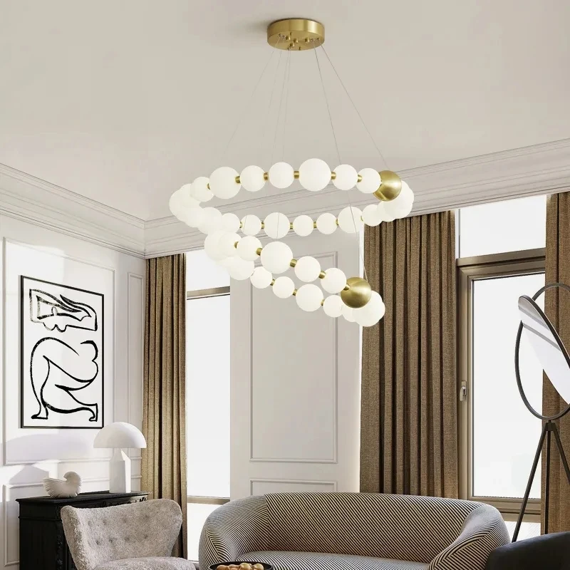 

Ceiling Chandelier Lights White Round Ring Hanging Lamp Frosted Ball Living Room Dining Room Hanging Light Fixtures