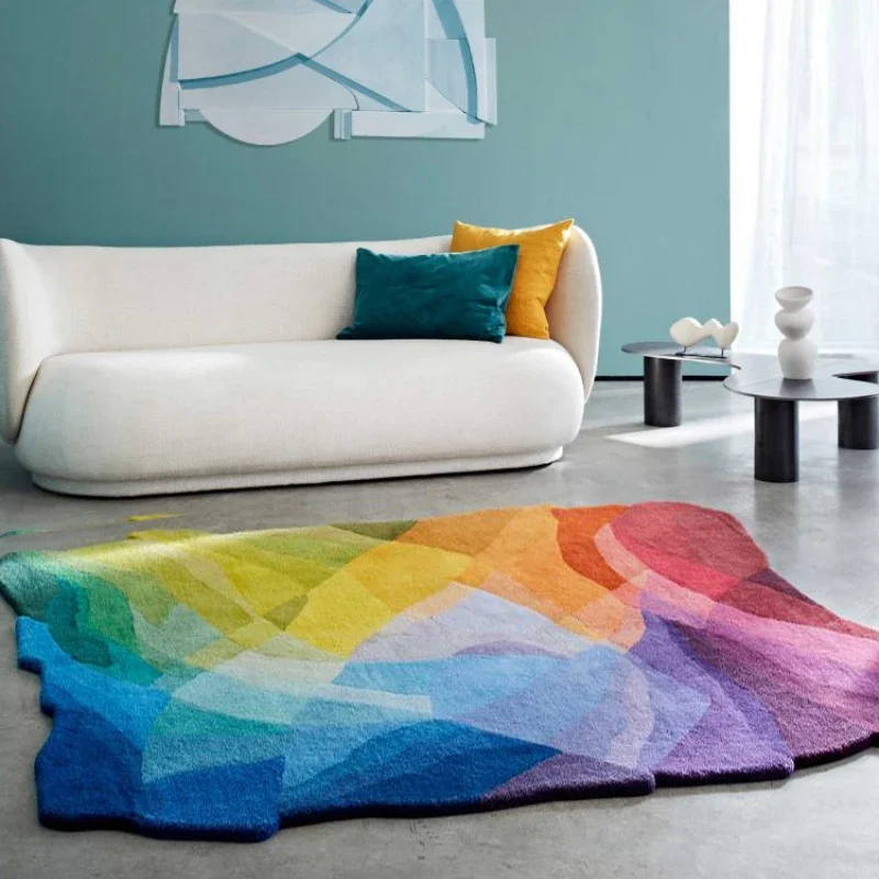 Luxury Carpets for Living Room Dopamine Bedroom Decor Irregular Carpet Creative Colorful Bedside Floor Mat Fluffy Soft Plush Rug