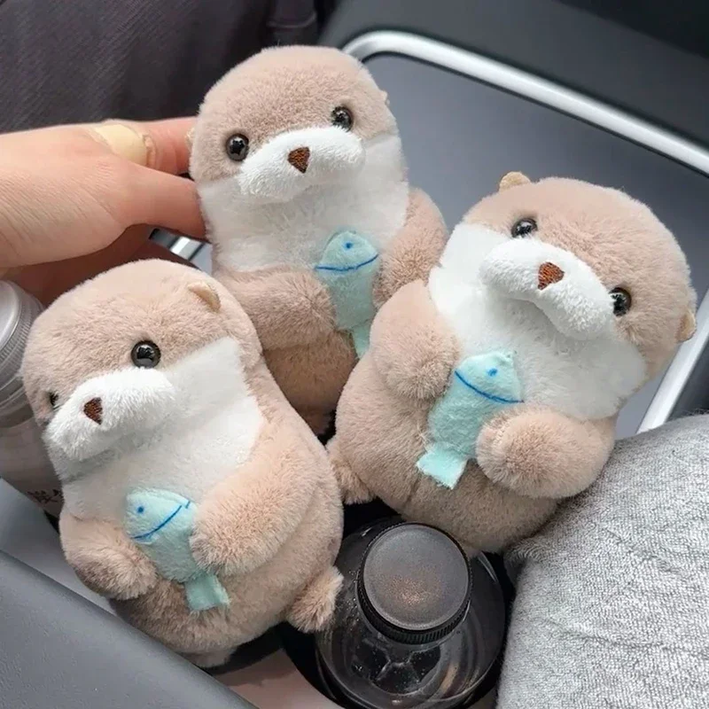 Cute Little Otter Holding Fish Keychain Funny Pendant Keyring Friends Gift Backpack Hanging Pendant Key Doll Toy Gifts