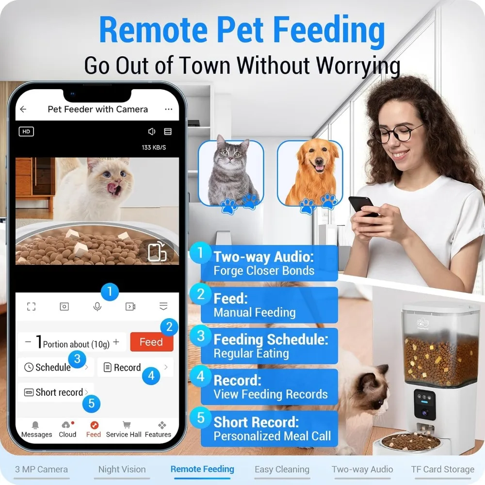 Automatic Cat Feeder with 2K Camera: 5G WiFi Automatic Dog Feeder with Night Vision,Cat Food Dispenser with 7L Large Food Storag - Image 4