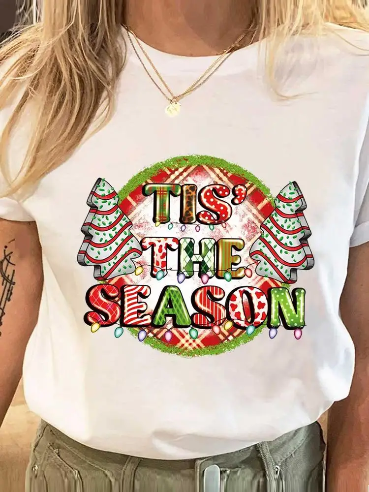 

Watercolor Trend Cute Clothing Print Merry Christmas Women Fashion New Year Holiday Tee Short Sleeve T Female Graphic T-shirts
