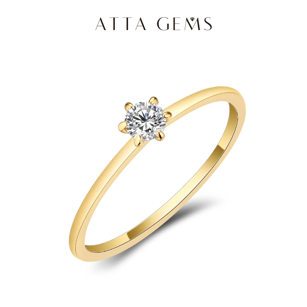 

ATTAGEMS AU585 14K Yellow Gold 3.5MM Moissanite Rings for Women Handmade AU750 18K Gold Rings Engagement Bride Gift Fine Jewelry