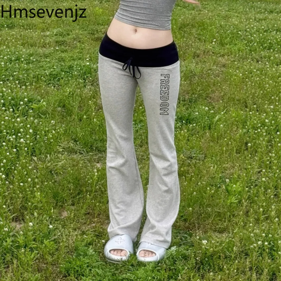 

Hmsevenjz Low Waisted Lace-up Casual Pants for Women's Autumn Sporty Style Hip Lifting Straight Leg Pants Fashion Female Clothes