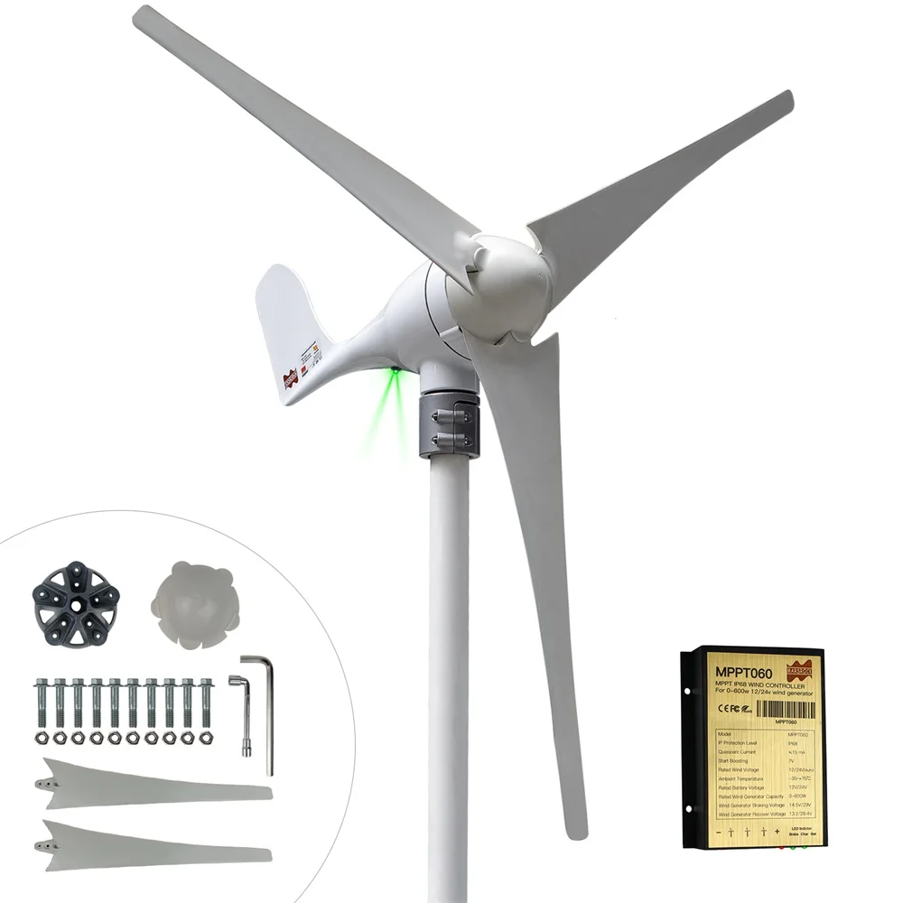 

400W 12V 24V Household Horizontal Axis Wind Generator With MPPT Controller High Efficient 3 Phase AC Free Energy Small Windmill