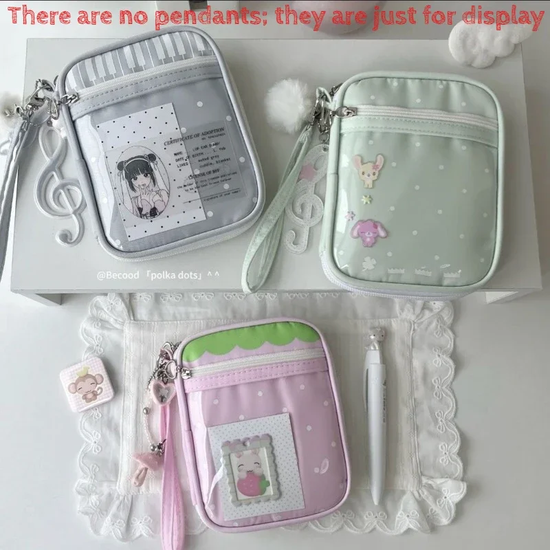 Cute Polka Dot Pen Case Transparent Window Display Storage Pouch Multi-function Card Bag Passport Holder Cosmetic Pouch Wallet