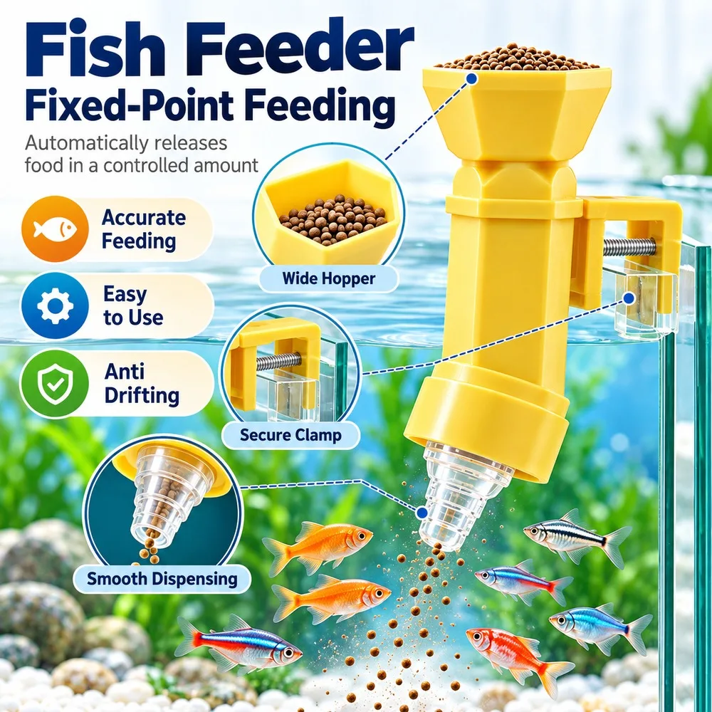 Plastic Aquarium Fish Feeder Clip On Nipple Teat Fish Automatic Feeder Hexagon Bottle Style Fixed-point Feeding