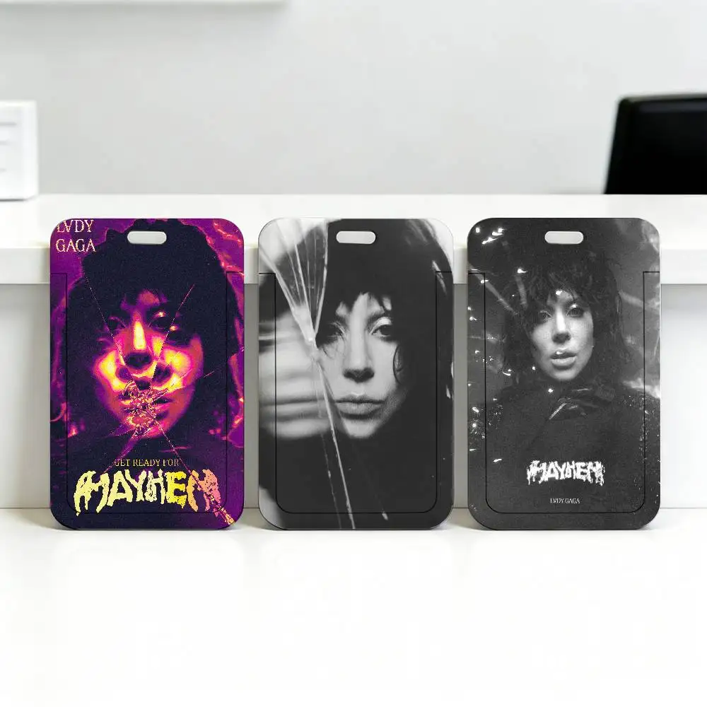 Singer Lady Gaga Mayhem 2025 P w Lanyard Work ID Bag Bus Student Photo Card Holder Badge Employee Plastic Slide Cover