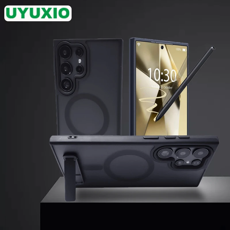 UYUXIO Handyhülle mit Ständer für Samsung Galaxy S26 S25 S24 S23 FE S22 Ultra Magnetische Kabellose Ladehülle mit Aufstellfunktion