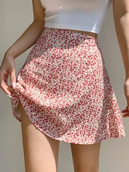 2024 Summer New Retro Vacation Style Small Floral Half Skirt High Waisted Wrap Buttocks Elegant Sweet Slim Short Skirt 06AH