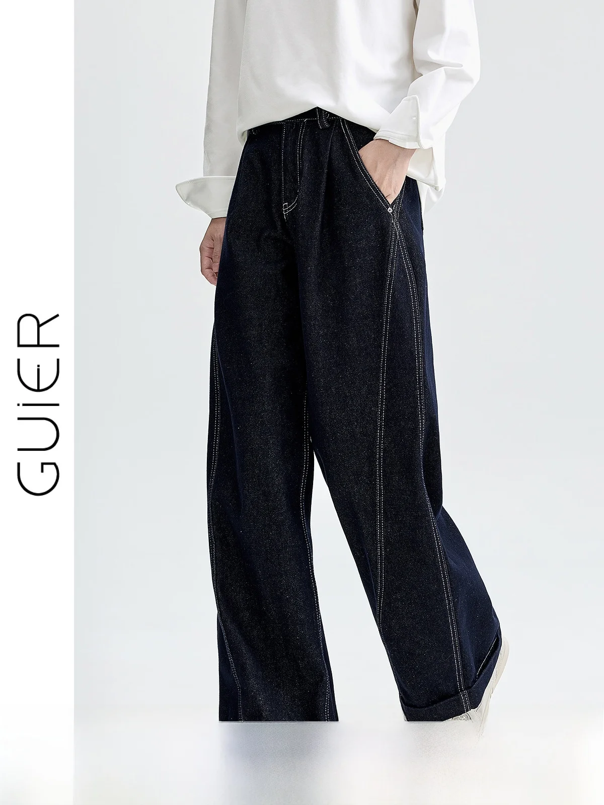 

Джинсы женские Guier с высокой талией, широкими штанинами, асимметричные, свободного кроя, прямые, стройнящие, осенние, повседневные