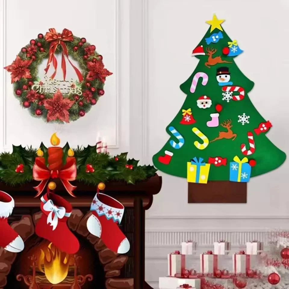 26pcs/Set DIY Felt Christmas Tree Merry Christmas Decorations Santa Claus New Year Ornament for Home Party Decor Girls Boys Gift