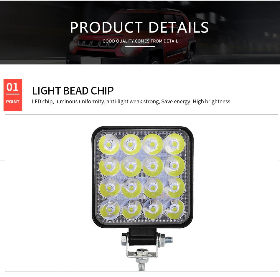 48W 16SMD Arbeitslicht LED Auto Nebelscheinwerfer 12V 24V LKW SUV 4X4 4WD Engineering Scheinwerfer Off-Road Runder Scheinwerfer