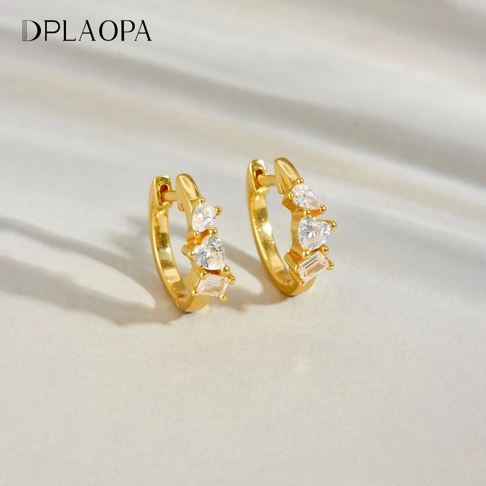 

DPLAOPA 925 Sterling Silver Pear Heart & Baguette Multi-Shaped CZ Zircon Hoop Earrings Women Luxury Fashion Anniversary Gift