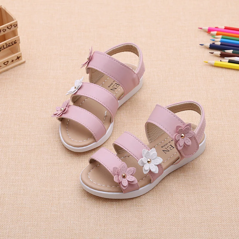 Girls Beach Sandals Beautiful Flower Pattern Babies Shoes Lovely Kids Outside Footwear  Children\'s Non-slip Soft Bottom Footwear