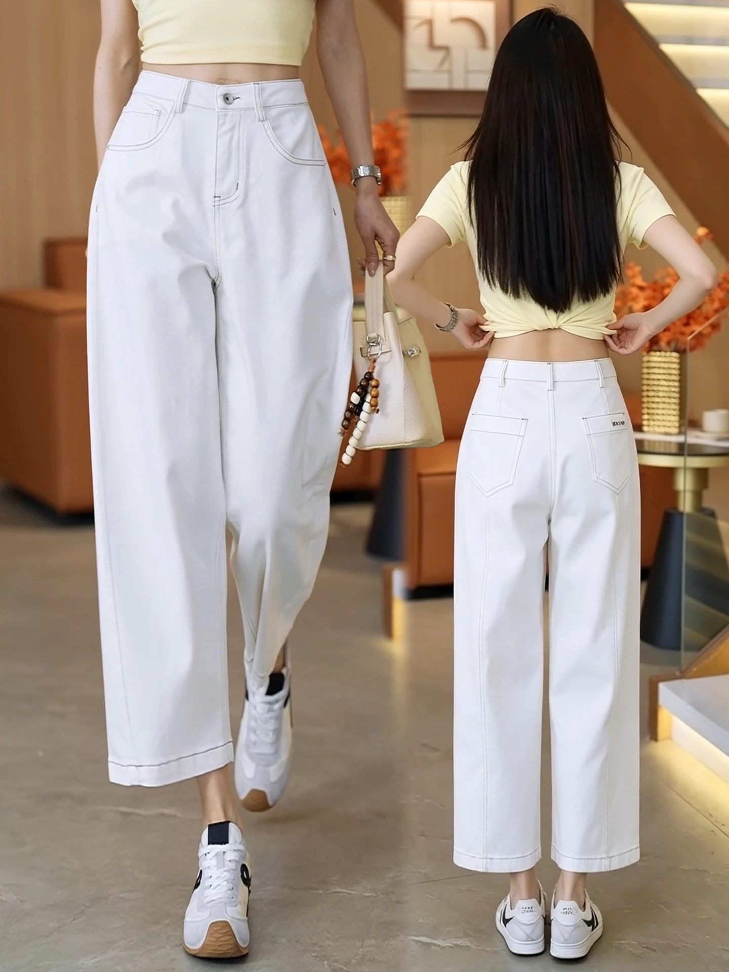 

High Waist Thin Denim Jeans Women Summer Casual Loose Fit Cotton Polyester Blend Knife Nine Points Scythe Pants