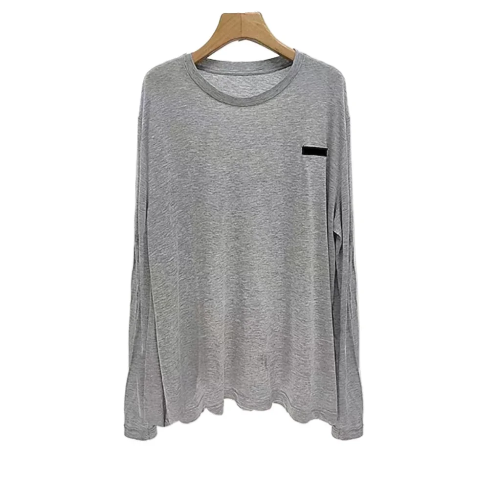 

For Women Long Sleeve T-shirt K907135 Round Neck Khaki Soft T Shit Cloth Spring Summer Runway Streetwear Elegant Elastic Knit