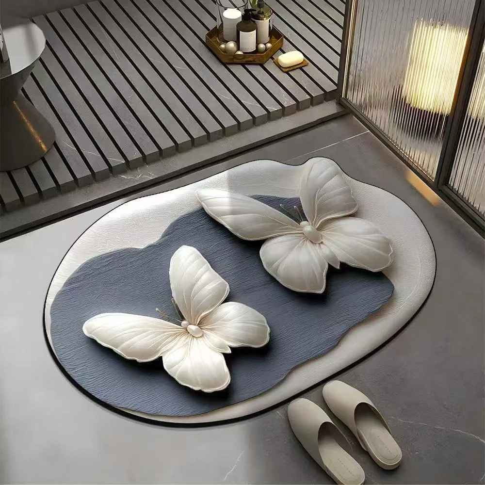 

New 3D Realistic Pattern Non-Slip Absorbent Mats Comfortable Butterfly Rugs Multi-purpose Quick-Drying Floor Mat Bathroom