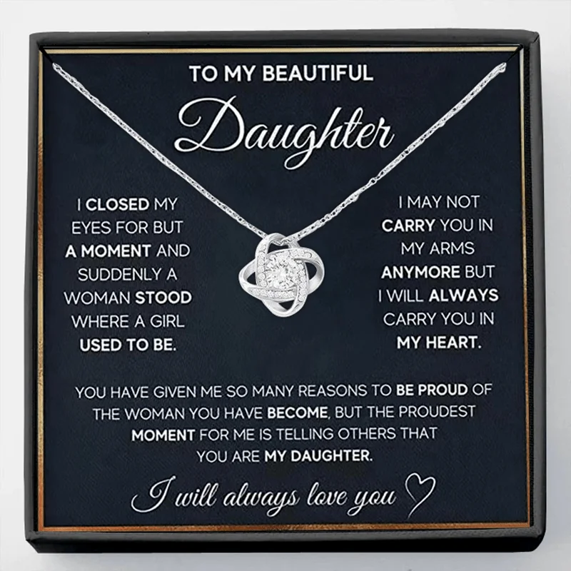 

To My Beautiful Daughter Cubic Zirconia Knot Pendant Necklace Decorative Accessories Birthday Gift To My Daughter