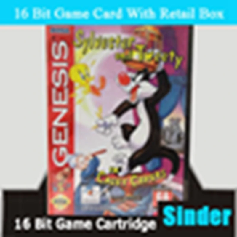 Sylvester & Tweety In Cagey Capers MD Cartucho de jogo com caixa dos EUA para sistema Sega Megadrive Genesis de 16 bits