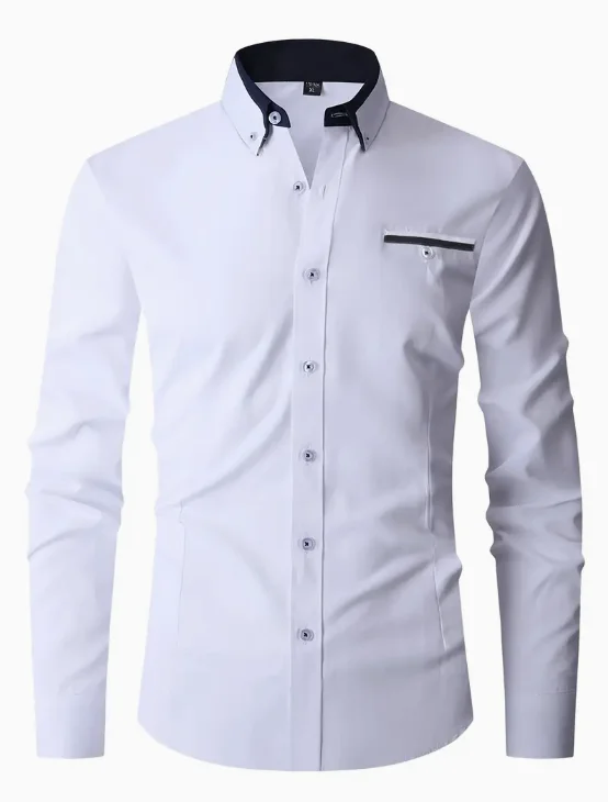 

Men's Formal Classic Design Button Up Shirt, Male Clothes For Spring And Fall Business Occasion