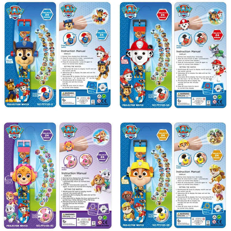 Paw Patrol Watch Cartoon 3D Projection Watch Chase Rubble Marshall Skye Anime Digital Watches Model Toy Children Wristband Watch