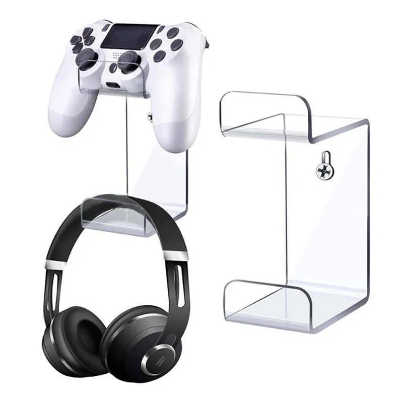 

Wall Mounted Acrylic Headset Stand Hanger Game Controller Holder Space Saving Gamepad Holder Universal For PS4