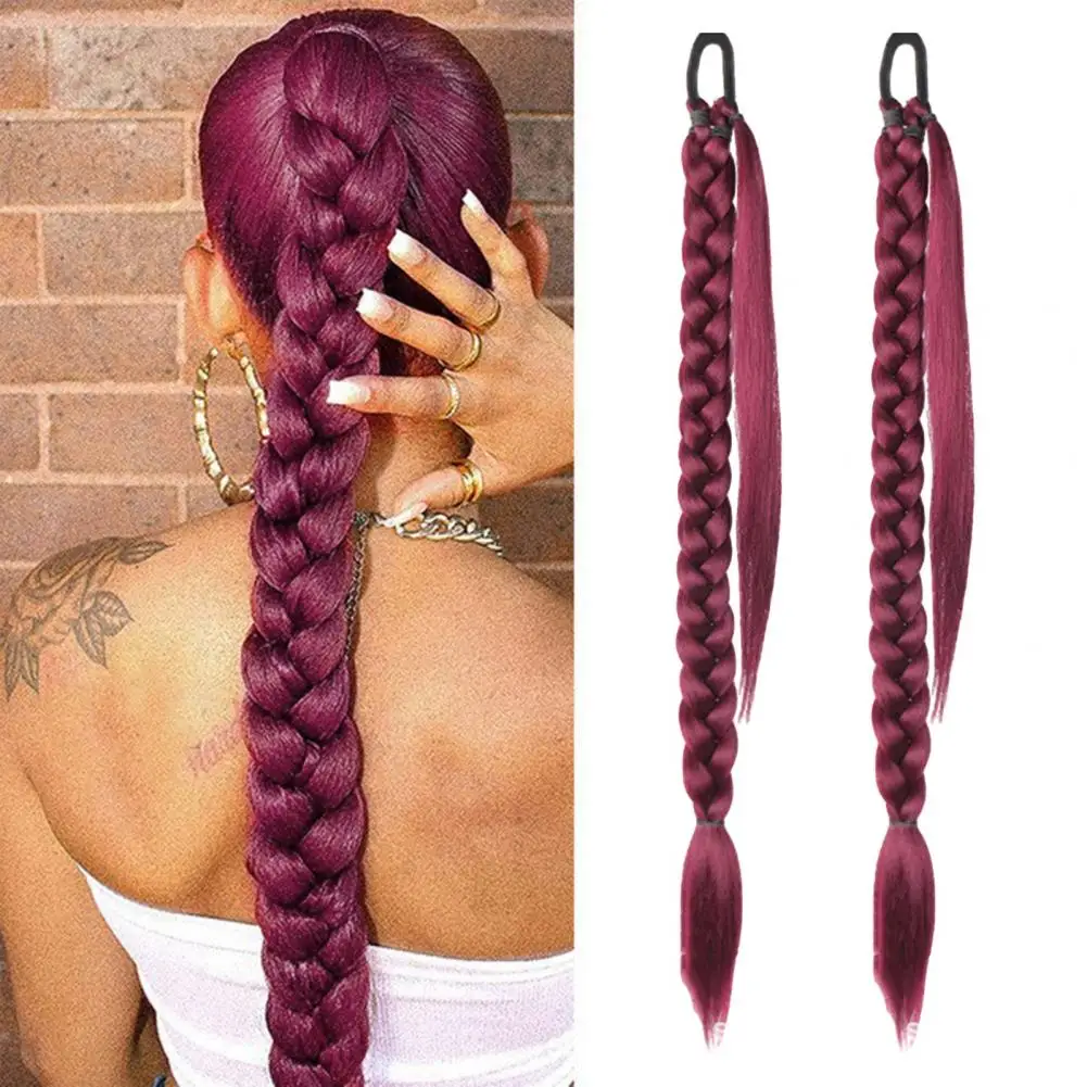 

30-дюймовый длинный парик с наращиванием хвоста и эластичной завязкой, прямой гладкий парик с запахом вокруг косичек, термостойкие синтетические волосыpi