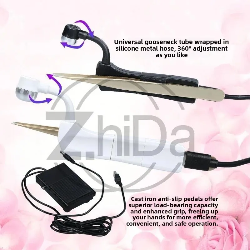Portable UV Curing Tweezers for Eyelash Extension, Purple Light Lash Glue Dryer with Foot Pedal Switch