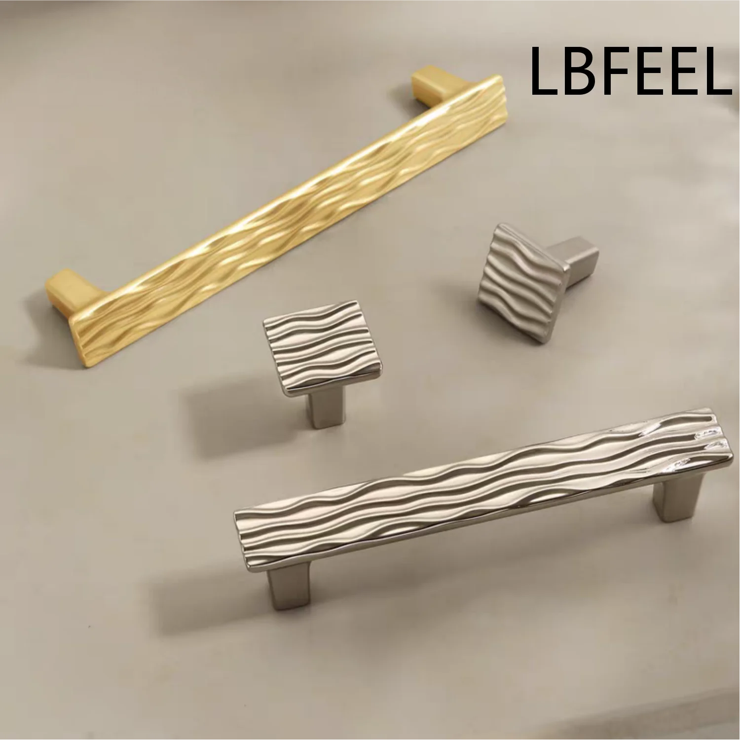 Square Golden Wave Shape Kitchen Cabinet Knob Modern Dresser Hardware Nickel Cupboard Drawer Pulls Furniture Handles LBFEEL
