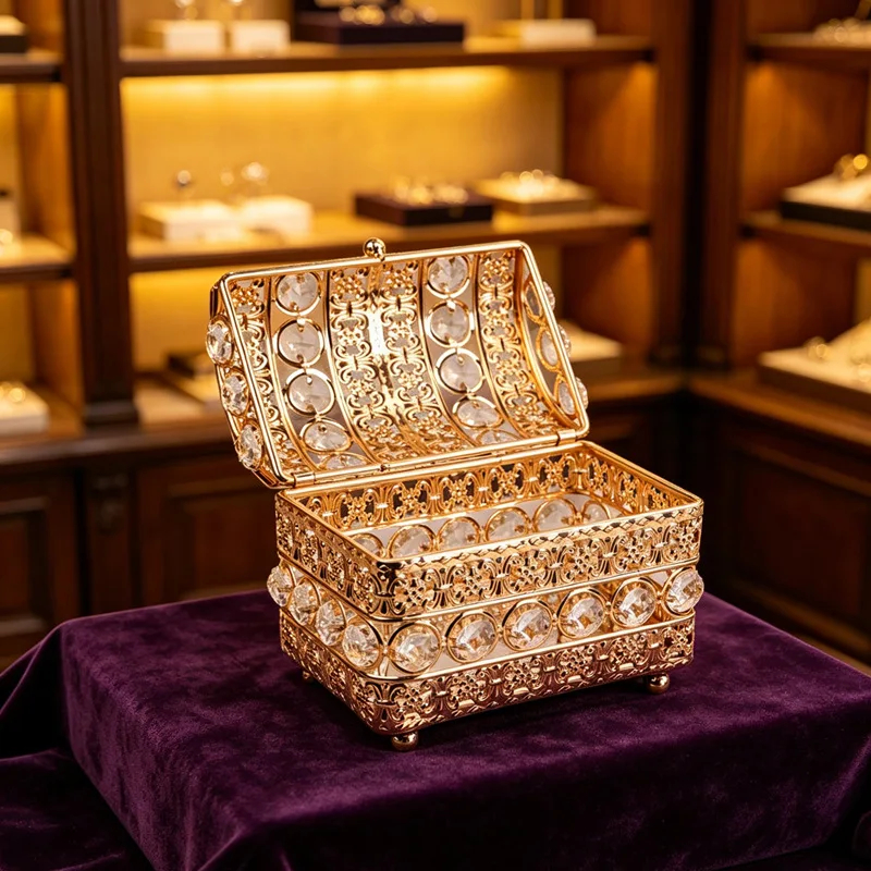HYS European retro crystal jewelry box ring necklace lipstick storage box jewelry box living room decoration ornament
