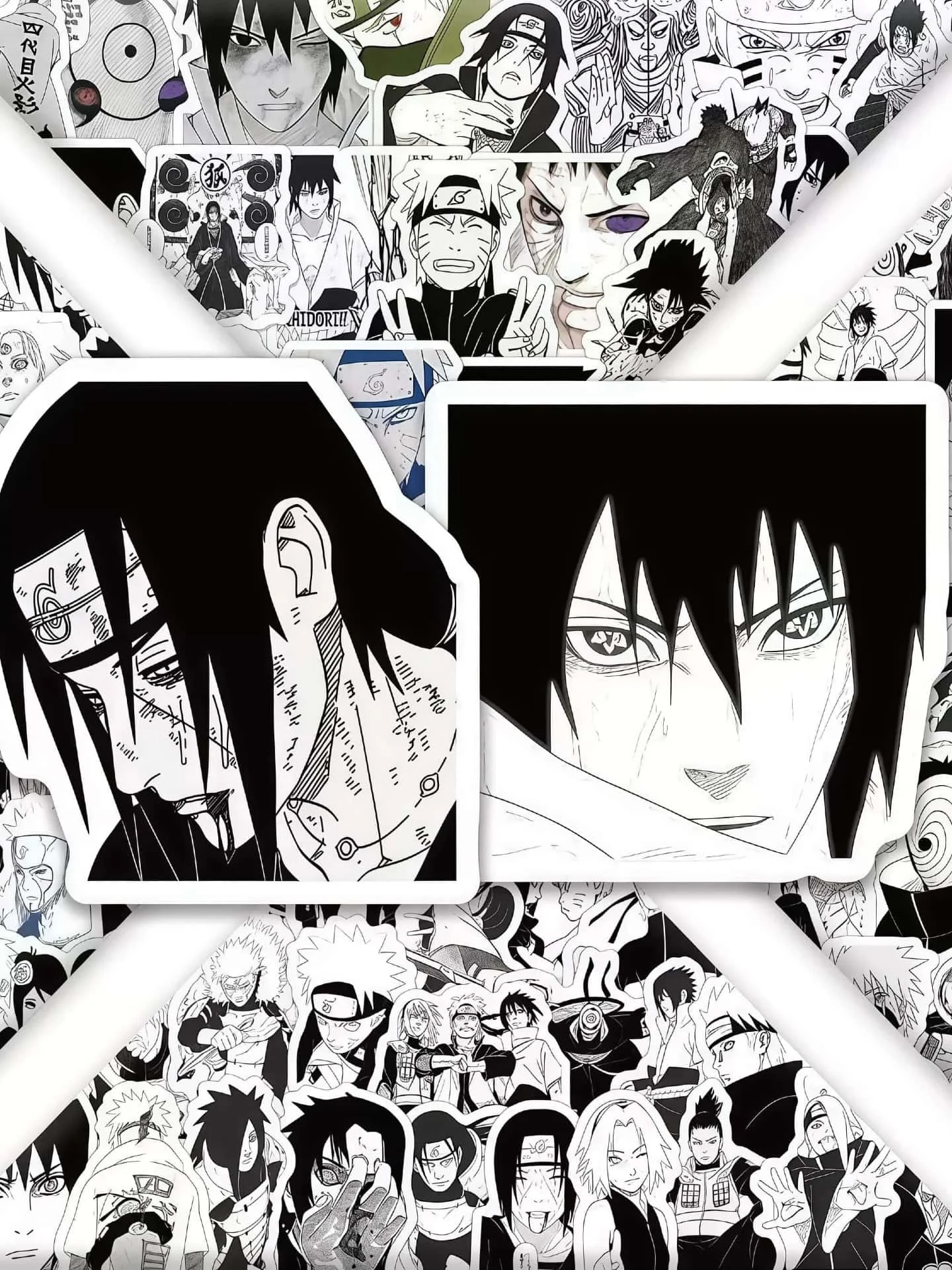 100Pcs Naruto Black & White Manga Style Sticker Set, Classic Anime Character Scene Decals for Laptop, Skateboard & DIY Decor
