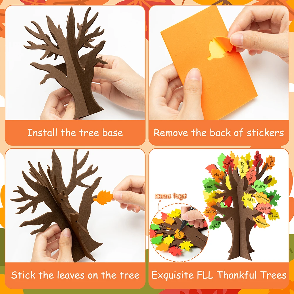 12Pcs DIY Christmas Tree Foam Craft Set EVA Cardboard Autumn Thankful DIY Craft Kids Fun Activity Supplies for School Home Party