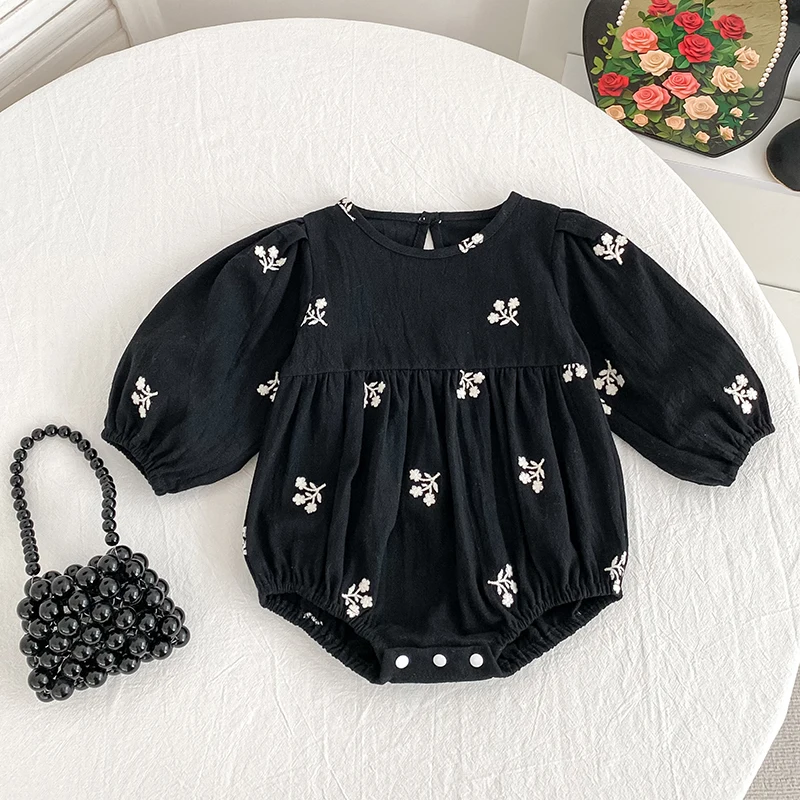 New Baby Embroidered Bow Romper Autumn Newborn Girls Romper Baby Clothes Long Sleeve Jumpsuit Climb Clothes Baby Cotton Clothing