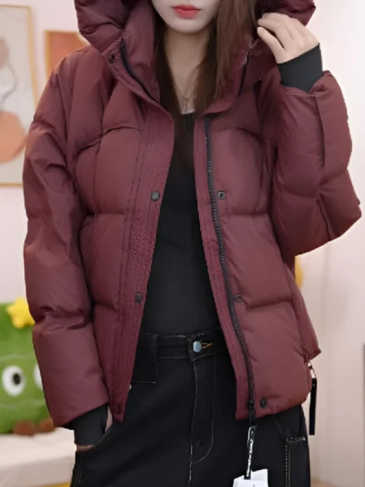 

Trendy Hooded ort Cotton Jaet Women's Thiened Warm Coat Korean Sle Loose Fit Long Sve Zipper Closure Color