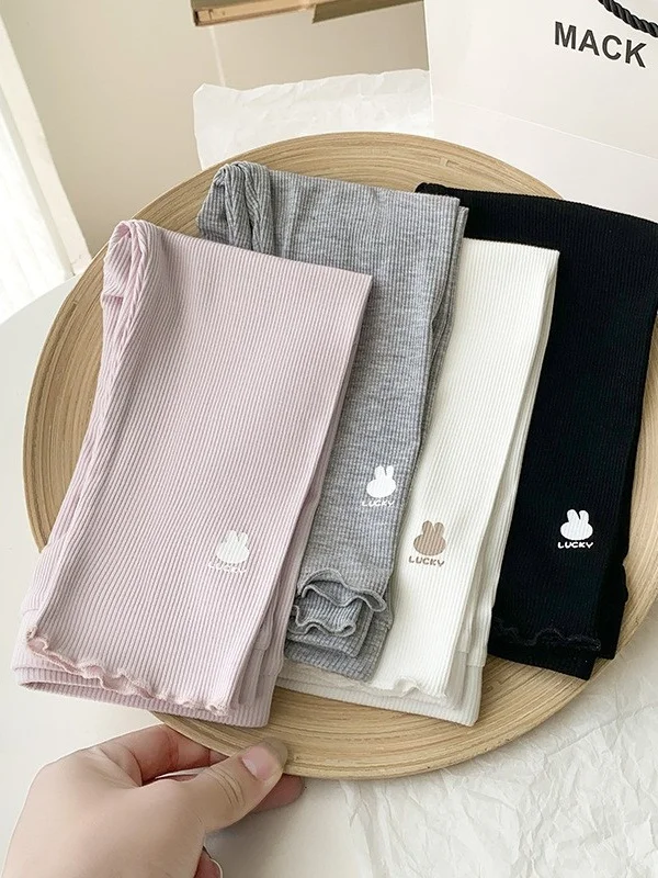 女の子用サマーシンカートゥーン柄ベースレイヤーパンツ2024新作モダールカジュアルパンツサマーファッション七分丈パンツ万能ボトムス