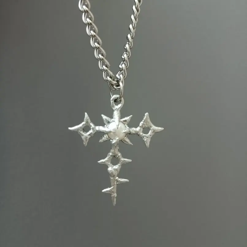 

Spiky Thorns Organic Claws Bubble Claw Pentagram Crisscross Star Christian Necklace Brutalist Y2k Handmade Soldered Pearl