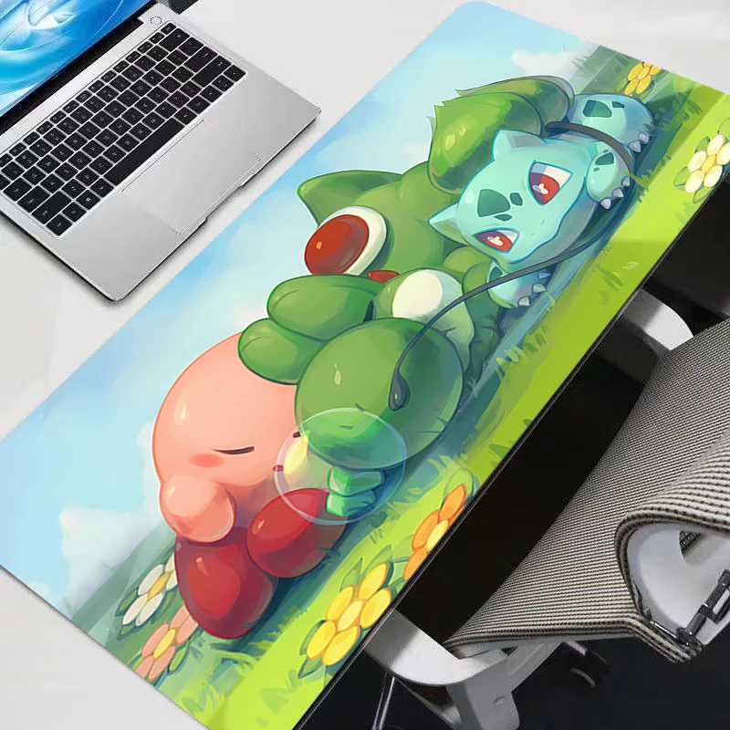 

90x40cm Mouse Pad P-Pokemon Bulbasaur Gamer Computer Desk Mat Modern Table Keyboard Laptop Carpet XXL Gaming Edge White Mousepad