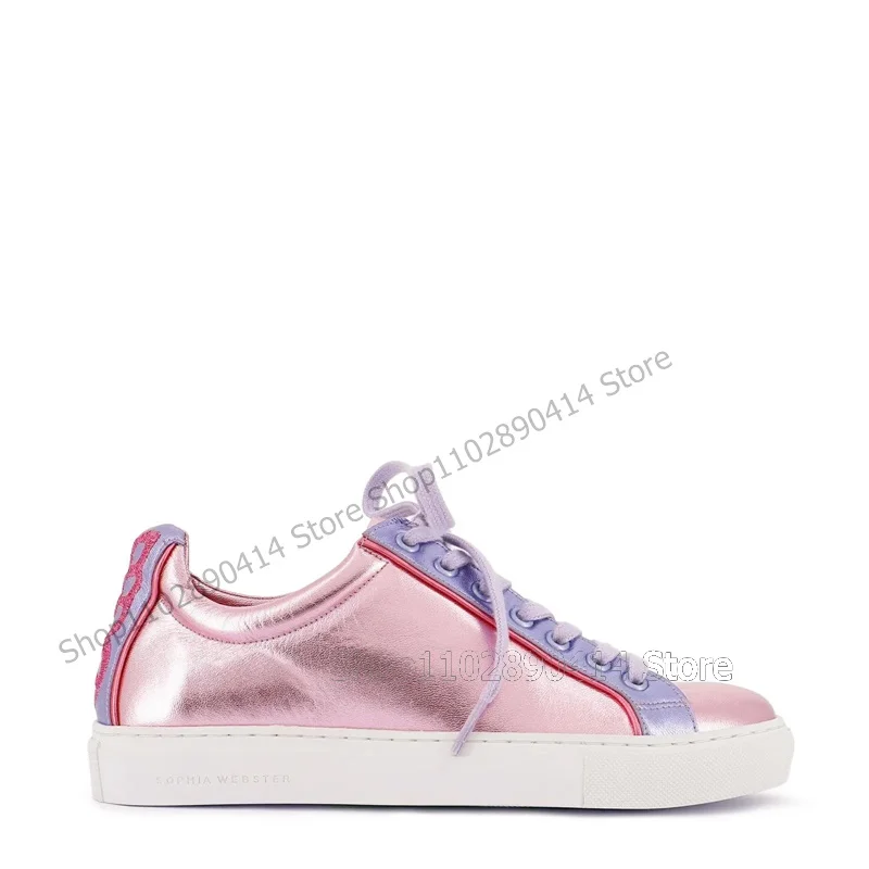 Zapatillas de deporte con diseño de mariposa Para mujer, Zapatos con purpurina dorada rosa, Suela blanca, cordones cruzados, a la moda, Para fiesta al aire libre, 2024