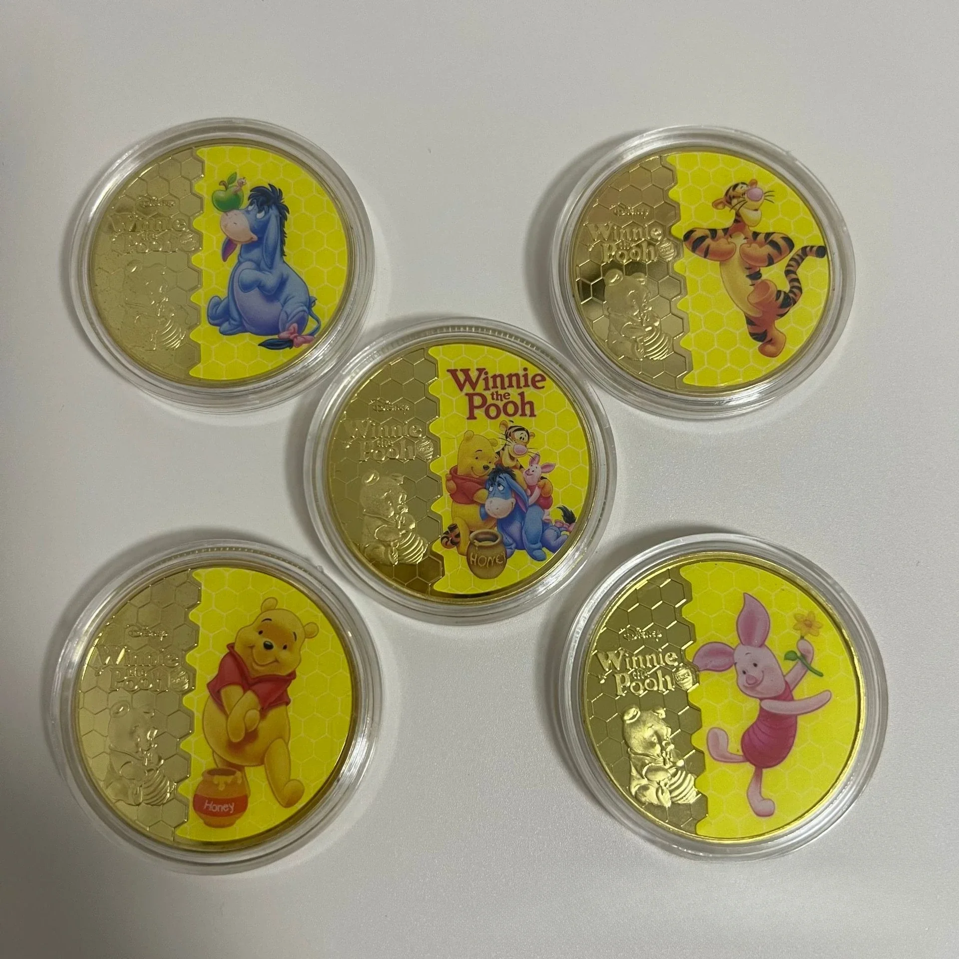 Winnie The Pooh Commemorative Coin Action cartoon Figures Eeyore gold plated badge Disney Cartoon Toys Memorabilia Children Gift